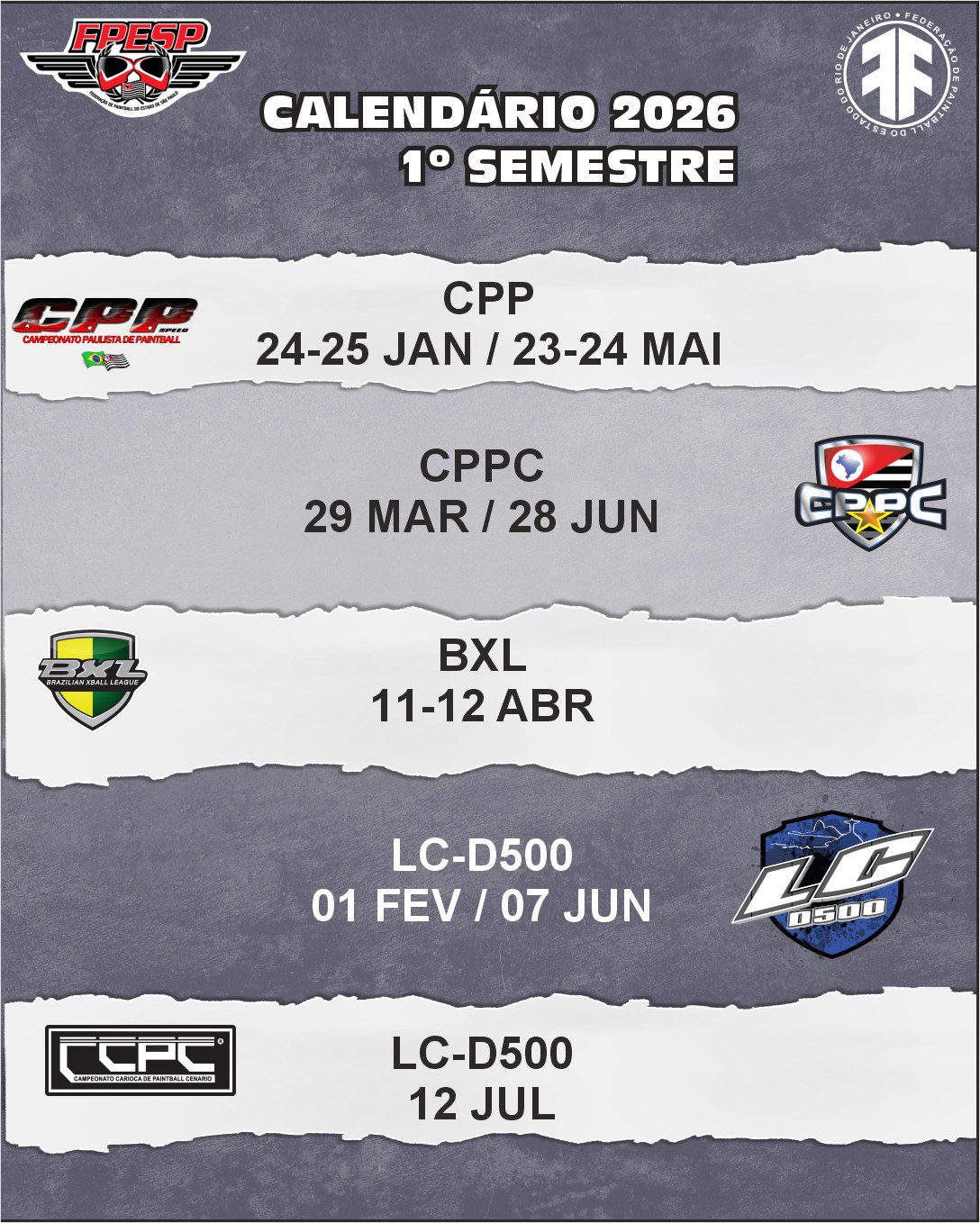 Calendario de eventos - Primeiro Semestre de 2026.
